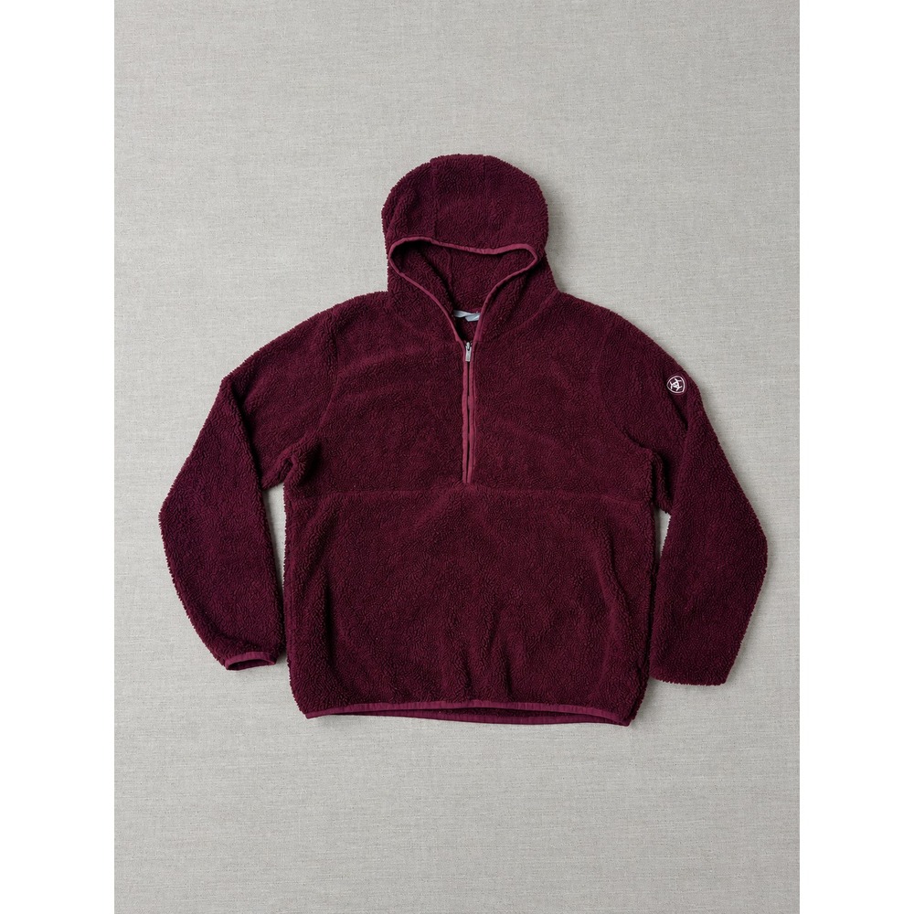 Ariat Sherpa Fleece Hoodie Men's L Burgundy Maroon Quarter Zip Pullover Jacket